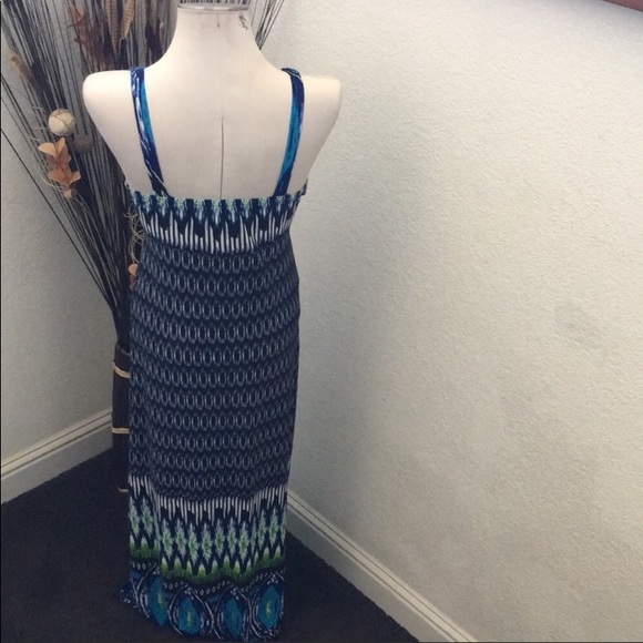 🌼Raindrops Navy Green & Turquoise Maxi Dress - Picture 2 of 8
